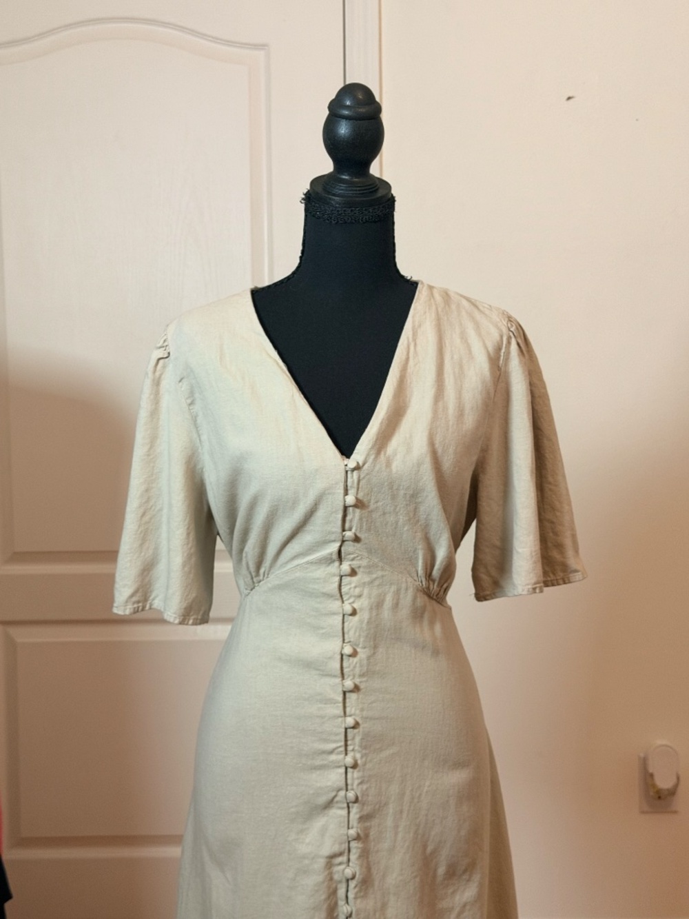 MANGO Flared Sleeve Linen A-Line Midi Dress Size M - Picture 2 of 7